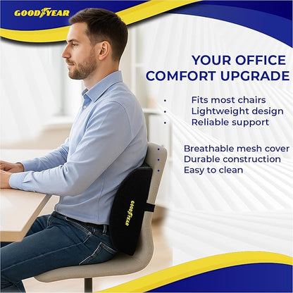Goodyear Ergonomic Lumbar Support Pillow – Gel-Infused Cushion for Office Chairs and Car Seats, Premium Lower Back Support for Pain Relief and All-Day Comfort - Black