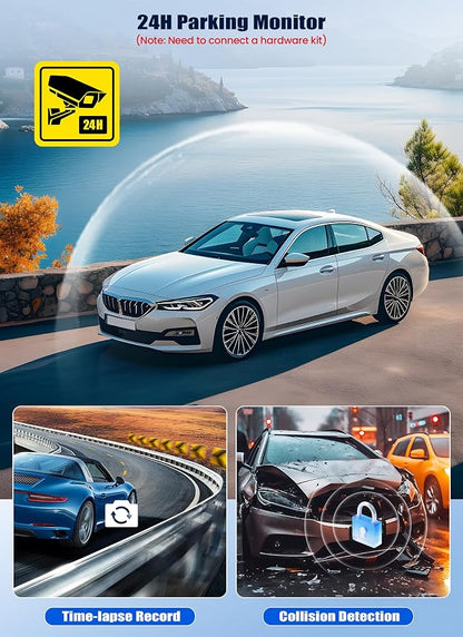 4K Mirror Dash Cam, Front and Rear View Mirror Dual Cameras for Cars with 64G Card GPS BSD 9.66 inch HD Rear View Mirror WiFi App Control Night Vision G Sensor Loop Recording Parking Monitoring