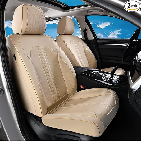 Huidasource Beige Seat Covers with Airbag, Thinned, Cooling Heating, Premium Faux Leather Car Seat Cover, Automotive Seat Covers with Velcro Adjustable Universal Fit for Most Cars SUV Trucks Beige