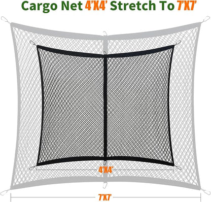 Cargo Net for Pickup Truck Bed, Highly Elastic Truck Bed Net, Suitable for Daily Light Loads of Trucks, 4'x4' Stretches to 7'x7', with 6 Metal Carabiners