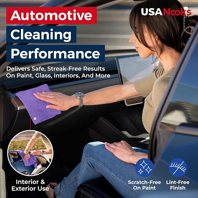 USANOOKS Premium 300GSM Microfiber Cleaning Cloth - 12.5"x12.5" High Performance - 1200 Washes, Ultra Absorbent Microfiber Towels for Cars Undercarriage, Rims & Engine Bay Cleaning - Microfiber Cloth