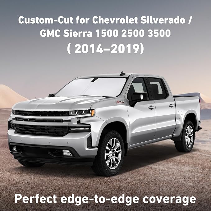 EcoNour Windshield Sunshade Compatible for Chevrolet Silverado/GMC Sierra 1500 2000 3500 2014-2019, Sun Visor for Front Windshield & Window Sun Shade Cover, UV Heat Blocker & Protector,Car Accessories