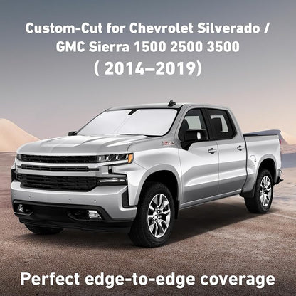 EcoNour Windshield Sunshade Compatible for Chevrolet Silverado/GMC Sierra 1500 2000 3500 2014-2019, Sun Visor for Front Windshield & Window Sun Shade Cover, UV Heat Blocker & Protector,Car Accessories