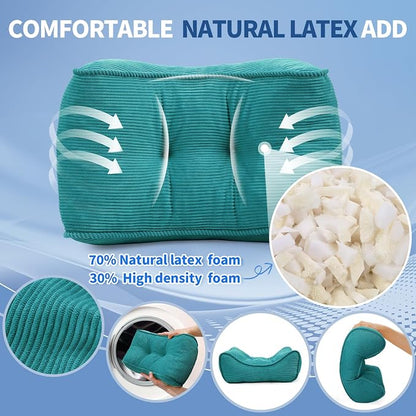 Lumbar Support Pillow for Study Desk Chair, Bite-Size Natural Latex Foam Back Support Pillow for Lower Back Pain Relief, Soft & Support Corduroy Office Chair Cushion, S, Blue