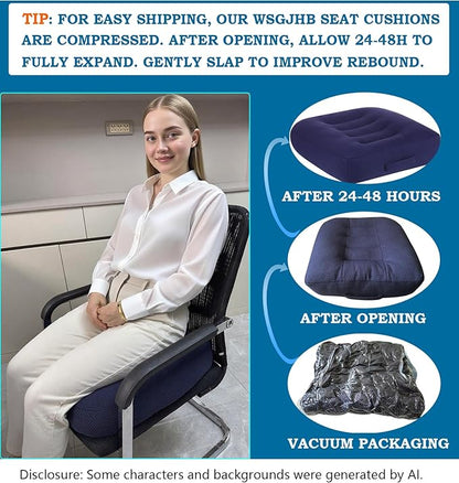 WSGJHB Large Seat Cushion, Extra Thick Booster Seat Cushions for Office Chairs Long Sitting Office Workers, Car Drivers, Relieves Back Pain, Breathable, Anti-Slip, 18x18x4.7 inchs, Blue