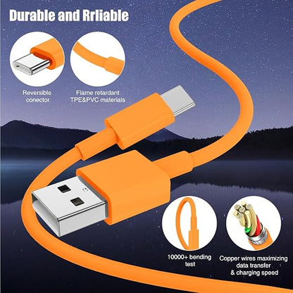 3-Pack Orange [3.3FT+3.3FT+6FT] USB A to USB C Cable，USB to USB C Cable，Car Carplay Cable for iPhone 17 16 15 Pro Plus Pro Max Air，for Galaxy S25, for iPad, for MacBook and More