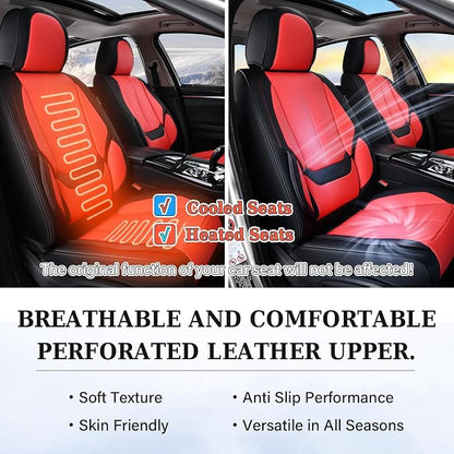 Coverado Car Seat Covers Full Set, Seat Covers for Cars, Car Seat Protector Waterproof, Nappa Car Seat Cushion, Car Seat Covers Front Seats and Back Fit for Most Cars BlackRed