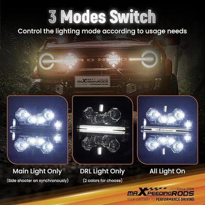 maXpeedingrods 2X 7” 252W Off Road Lights, LED Pod Light with Amber/White DRL 3 Modes, 270°Side Shooter for Trucks Jeep Pickup UTV ATV Motorcycles Spot Ditch Light with Black Covers