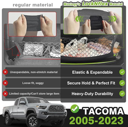 Muslogy Truck Bed Cargo Net Trunk Netting Compatible with Toyota Tacoma 2005-2022 2023 Accessories, Pickup Cargo Organizer SUV Sedan Storage Net w/Heavy Duty Carabiners