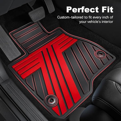 Floor Mats Fit for Honda Civic Sedan 2016-2021 & Hatchback 2017-2021 & Coupe 2016-2020, All Weather Custom Fit Anti-Slip Car Mats for Civic, 1st & 2nd Row, Black & Red