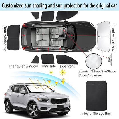 TINGLU Window Shades for Volvo XC40 2019-2025 2026 Accessories Car Side Full Windows Rear Triangular Windshield Sun Shade Sun UV Rays & Privacy Protection for Camping,Napping,and Relaxing 8PCS
