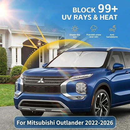 Windshield Sun Shade for Mitsubishi Outlander 2022-2025 2026 Sunshade Front Window Shade Custom Fit Outlander Accessories Sun Visor Foldable Shade Blocks UV Rays Accessories