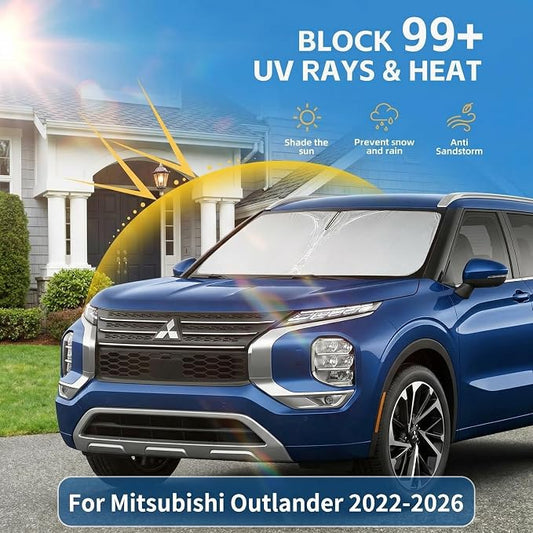Windshield Sun Shade for Mitsubishi Outlander 2022-2025 2026 Sunshade Front Window Shade Custom Fit Outlander Accessories Sun Visor Foldable Shade Blocks UV Rays Accessories