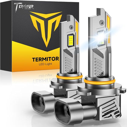 Termitor 9005/HB3 Light Bulbs, 50,000LM 12X Super Brightness, 1:1 Mini Size with Cooling Fan, 6500K Cool White, IP68, Plug and Play, 95%+ Vehicle Adaptability, 9005 Fog Off-Road Light Bulbs, Pack of 2