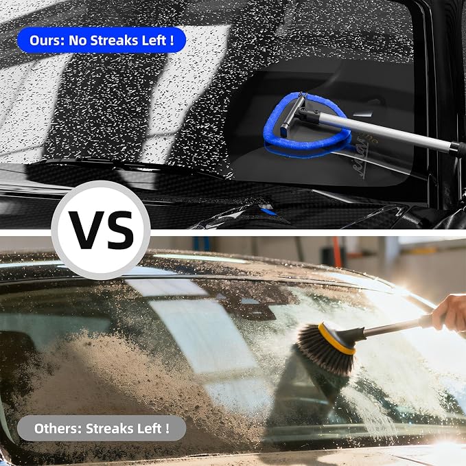 Windshield Cleaner Tool with Extendable Aluminum Handle (Up to 19.7"), Streak-Free Auto Glass Cleaning Kit with 4 Thick Microfiber Pads & Spray Bottle, Inside Window Defogger Accessories