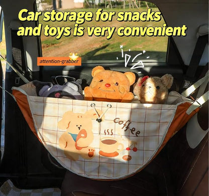 Car Backseat Organizer Bag, 70L Large Hanging Storage for Snacks & Toys, Drawstring Closure, Adjustable Shoulder Strap, Soft Fabric Tote, Coffee Brown (Coffee brown)