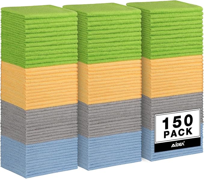 AIDEA Microfiber Cleaning Cloth 150 Pack, Microfiber Towels for Cars, Soft & Absorbent Cleaning Rags, Premium Lint Free Shop Towels for House, Kitchen, Car, 12inx16in