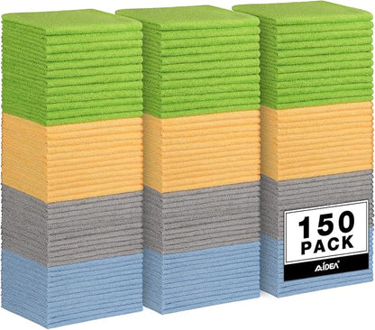 AIDEA Microfiber Cleaning Cloth 150 Pack, Microfiber Towels for Cars, Soft & Absorbent Cleaning Rags, Premium Lint Free Shop Towels for House, Kitchen, Car, 12inx16in