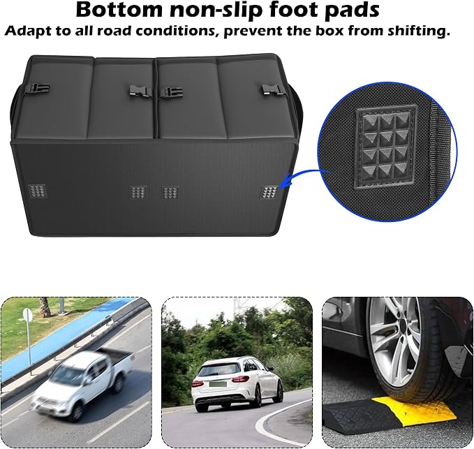 Trunk Organizer Car Organizer Leather Storage Box Foldable Trunk Organizer for SUVs & Sedans Sturdy Car Organization for Car Accessories, Tools, Sundries, Collapsible and Adjustable, 23.6 Inch