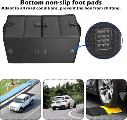 Trunk Organizer Car Organizer Leather Storage Box Foldable Trunk Organizer for SUVs & Sedans Sturdy Car Organization for Car Accessories, Tools, Sundries, Collapsible and Adjustable, 23.6 Inch