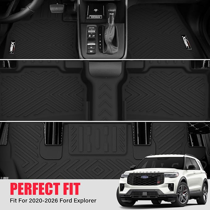 Floor mats for 2020-2025 2026 Ford Explorer 6 Seats Trunk Mat with Backrest Mat All Weather TPE Rubber Cargo Liner for 2020 2021 2022 2023 2024 2025 2026 Ford Explorer Accessories