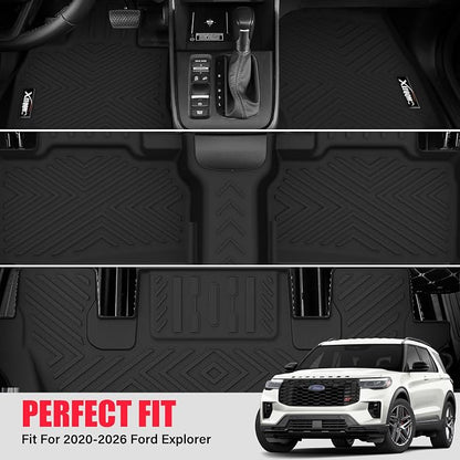 Floor mats for 2020-2025 2026 Ford Explorer 6 Seats Trunk Mat with Backrest Mat All Weather TPE Rubber Cargo Liner for 2020 2021 2022 2023 2024 2025 2026 Ford Explorer Accessories