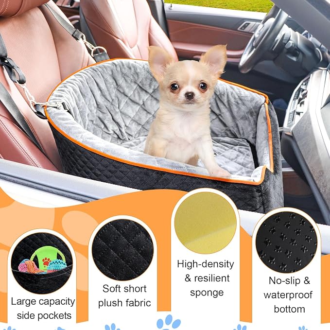 XIEEAOZEE Dog Car Seat for Small Dogs, Memory Foam Booster Dog Seat for Dogs up to 35 lbs, Elevated Pet Car Seat, Travel Safety Pet Seat with Washable Removable Cover, Storage Pockets (Green)
