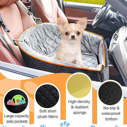 XIEEAOZEE Dog Car Seat for Small Dogs, Memory Foam Booster Dog Seat for Dogs up to 35 lbs, Elevated Pet Car Seat, Travel Safety Pet Seat with Washable Removable Cover, Storage Pockets (Green)
