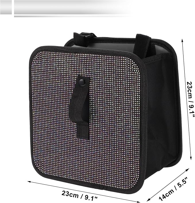 1 Pcs Universal Car Trash Can Hanging 9.1" Length 5.5" Width 9.1" Height Trash Bin Multicolor Fabric Rhinestone