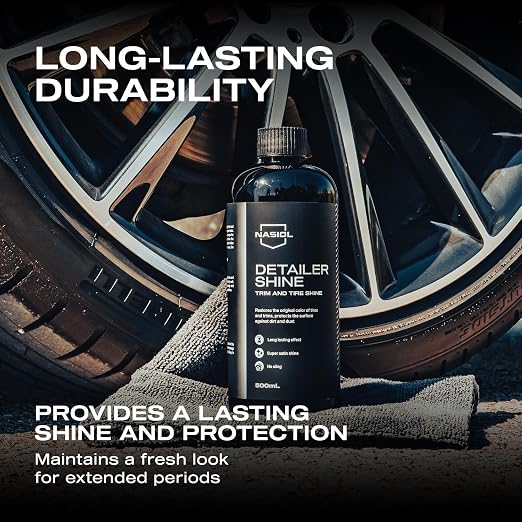 Nasiol DetailerShine Tire Gel, Long Lasting Shiny Tire Dressing, Deeper&Richer Black, Ultimate UV Protection, Easy Application, Non-Greasy Formula 16.9 fl oz