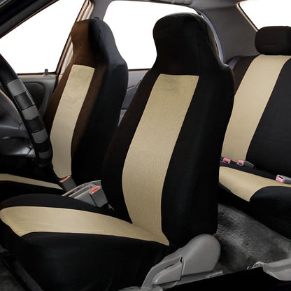 FH Group All Purpose Flat Cloth Car Seat Covers for Bucket Seats, 2 Piece Universal Fit, Washable Seat Covers for SUV, Sedan, Van - Front Set Beige