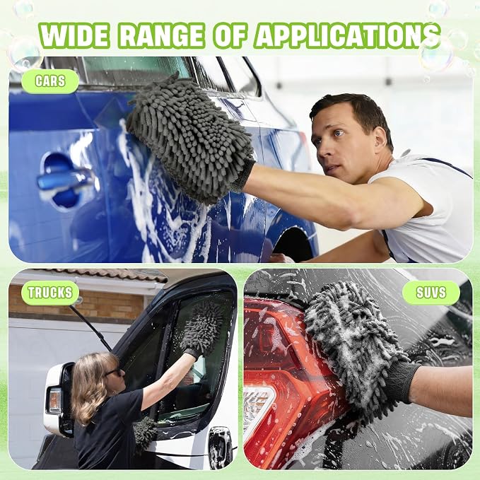 48 Pack Car Wash Mitt Bulk Microfiber, 10'' x 8'' Chenille Car Wash Mitt Gloves, Scratch Free Double Sided No Lint No Marks for Truck SUV and All Vehicle Surfaces (Grey)