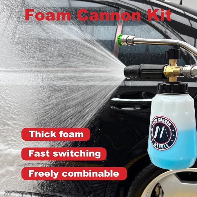 M MINGLE Foam Cannon Dual Connector Accessory for Pressure Washer Kit, Compatible with Portland Husky and Ryobi Pressure Washer, with 5 Nozzle Tips, 1/4 Inch Quick Connector
