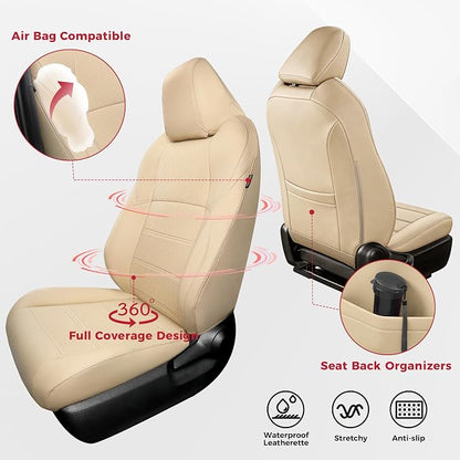 FREESOO RAV4 Seat Covers Full Set Custom Fit for Toyota Rav4 2021-2024 Prime SE,XSE & 2019-2025 Hybrid/PHEV SE,XSE Faux Leather Car Seat Cover, Airbag Compatible, Beige