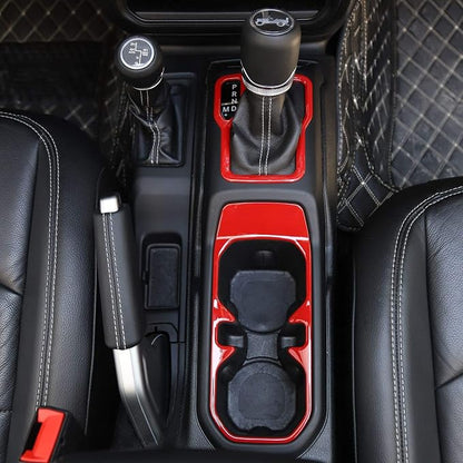 Voodonal for JL 4WD Shift Knob Gear Shift Bezel Front Cup Holder Center Armrest Switch Lock Hole Cover Trim Kits Fit for 2018-2026+Jeep Wrangler JL JLU Gladiator JT Interior Accessories 4pcs Red(AT)