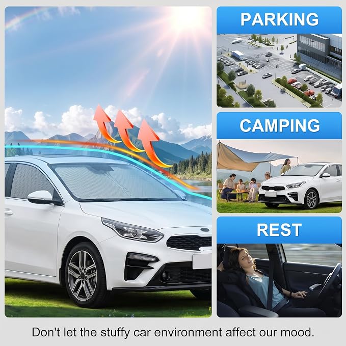 Custom Fit Windshield Sun Shade for Kia Forte 2019-2026 | Custom Fit Windshield Cover, Blocks UV Rays, Double-Layer Heat Shield, Durable Frame, Easy Fold & Storage