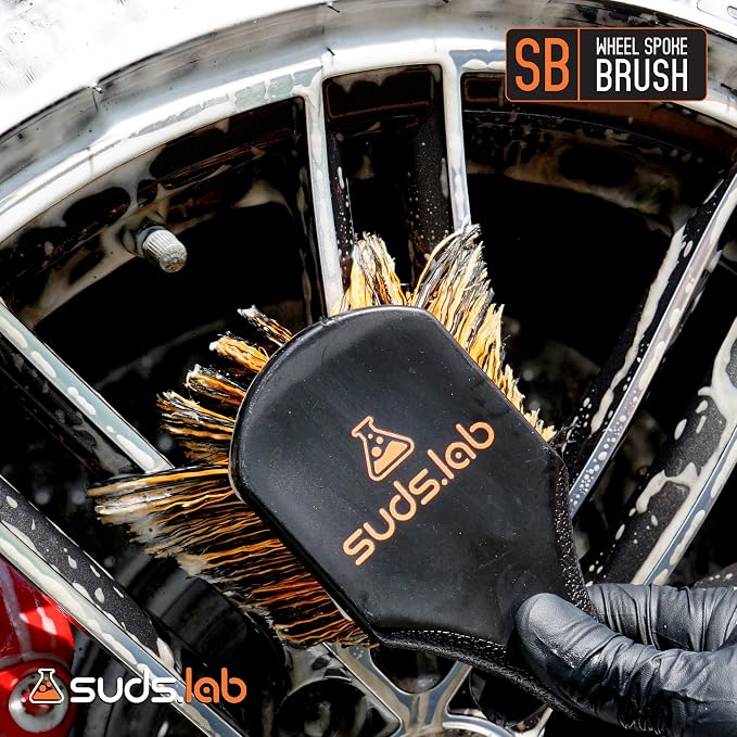 Suds Lab SB Wheel Spoke Tire Brush, Soft Bristle Wheel Cleaner Brush for Car, Truck, Motorcycle, Bike Cleaning and Detailing
