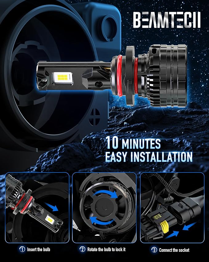 BEAMTECH 9005 Bulbs, 900% Brighter Canbus Ready 6500K White HB3 Light or Fog Light, 2 Bulbs.