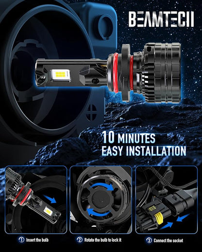 BEAMTECH 9005 Bulbs, 900% Brighter Canbus Ready 6500K White HB3 Light or Fog Light, 2 Bulbs.