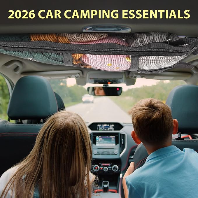 3 Handle Car Ceiling Cargo Net for SUV Roof Storage | Large 35.4" x 23.6" Perfect for road trips, camping, family travel and car organization,No tools required