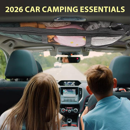 3 Handle Car Ceiling Cargo Net for SUV Roof Storage | Large 35.4" x 23.6" Perfect for road trips, camping, family travel and car organization,No tools required