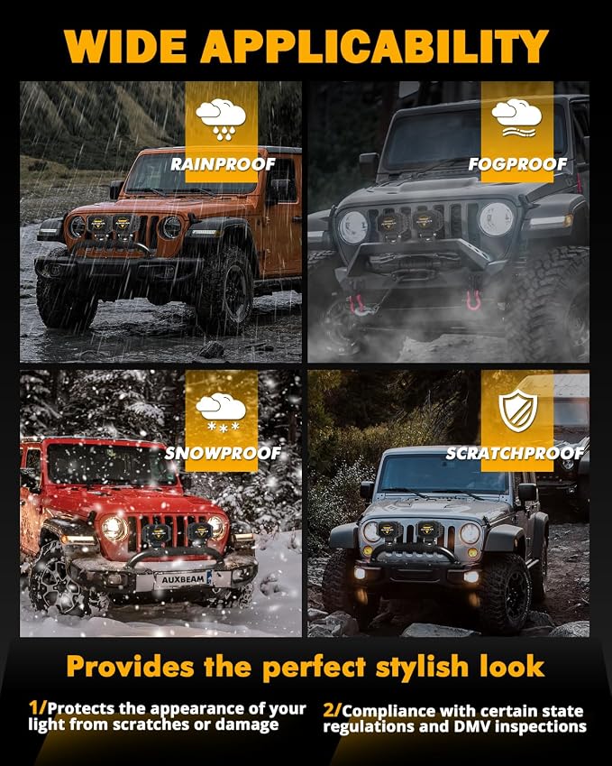 Auxbeam 4 Inch LED Pod Covers, Square Off Road Light Protective Covers, Black Cube Offroad Plastic Light Cover for Trucks Jeep