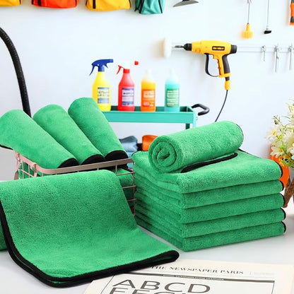 Nuenen 20 Pcs Microfiber Car Drying Towels Microfiber Cleaning Cloth 800 GSM Thick Plush Cleaning Dusting Cloth Auto Detailing Absorbent Towels Rags for Car Household Kitchen Window(Grey and Green)