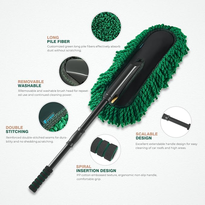FLORICH Large Microfiber Car Duster Kit, Extendable Car Duster Exterior Scratch Free, Car Cleaning Brush Car Interior Detailing Kit, Car Cleaning Supplies for Cars RV Truck Boat
