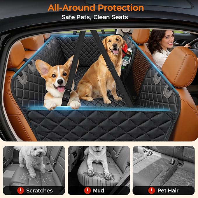URPOWER Dog Car Seat Cover for Pets 100% Waterproof Seat Cover Hammock 600D Heavy Duty Scratch Proof Nonslip Durable Soft Back Seat Covers for Full Size Trucks