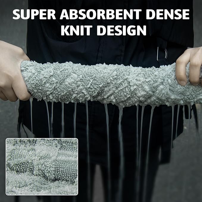 Greenfound 1000GSM Car Drying Towel 18"x24", Edgeless Double Twist Pile, Ultra Absorbent Microfiber Towel, Scratch-Free Lint-Free Streak-Free for Auto Detailing & Car Wash – Check Silver&Grey