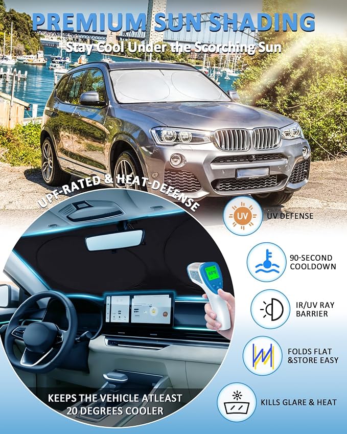 Sunshade for X3 Windshield Sun Shade Custom Fit for 2011-2015 2016 2017 BMW X3 Accessories Foldable Front Window Shield Cover Sun Visor Protector Automotive Interior Protector Block UV Rays