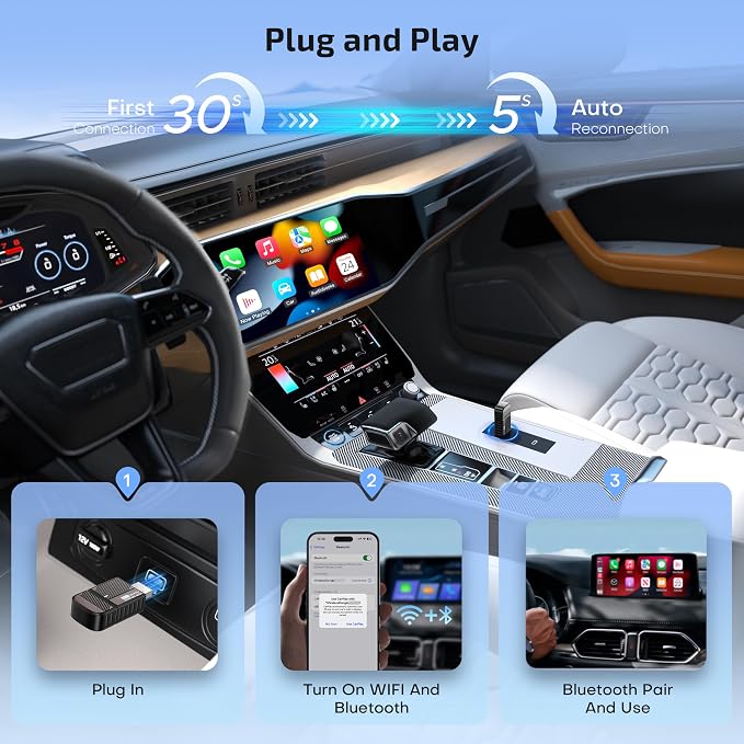ByteWave Wireless Android Auto & CarPlay Adapter 2-in-1 Converts Wired to Wireless 2025 Upgraded, Plug-and-Play Dongle with Low Latency, Connect for iOS10+/Android 11+ Cars