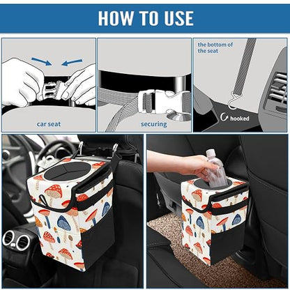 Car Trash Can – Multi-Purpose, Lightweight and Portable with Durable Water-Resistant Coating, No Installation Required, Practical and Ample Capacity, Variety of Colors.Mushroom