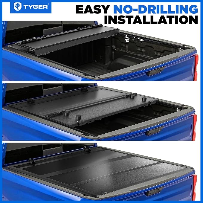 Tyger Auto T9 Flip-Up Low Profile Hard Alloy Tri-Fold Truck Bed Tonneau Cover Compatible with 2004-2014 Ford F-150 | 5.5' (67") Bed | TG-BC9F8010